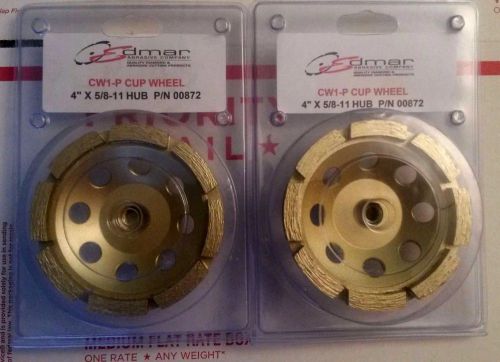 EDMAR 4&#034; NEW Heavy Duty Diamond Cup Wheel 5/8&#034;-11 HUB.Set of 2.