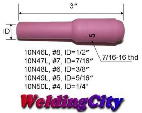 5 Long Ceramic Cup Nozzles 10N49L #5 (5/16&#034;) for TIG Welding Torch 17/18/26