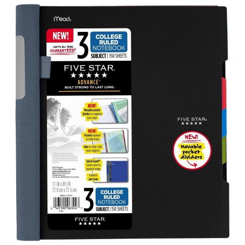 Five Star Advance Spiral Notebook-Standard Size, 3-Subject, 150 College-Ruled Sh