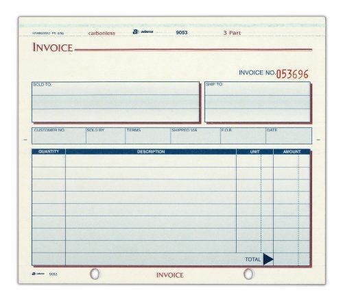 Adams Invoice Unit Set, 3 Part, Carbonless, 8.5 x 7.5 Inches, 50 Sets per Pack,
