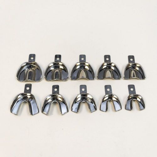 Dental stainless steel non-perforated impression trays autoclavable set of 10 for sale