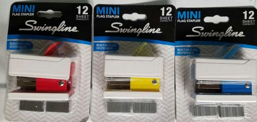 lot of 3 - Swingline Mini Stapler Built In Flag Dispenser Post It