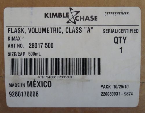 Kimax 500ml volumetric flask class a  28017-500 for sale