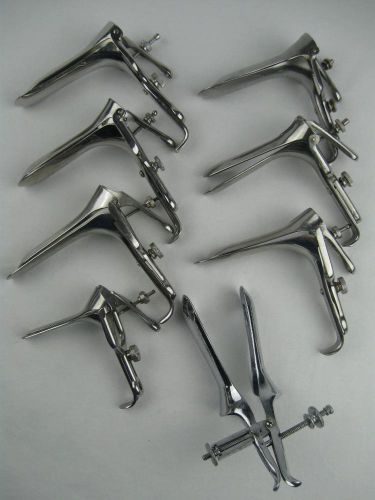 LOT OF 8 VINTAGE VAGINAL SPECULUMS STAINLESS STEEL MILTEX SKLAR SM.MED.LGE.30-50