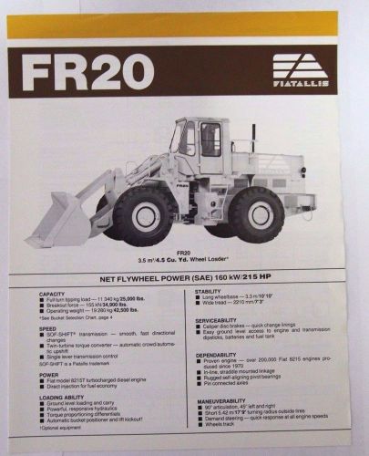 Fiat-Allis FR20 Wheel Loader sales and spec brochure