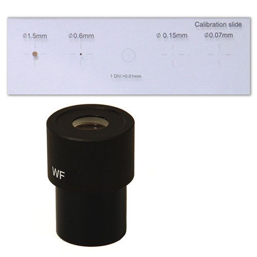 Wf 10x reticle eyepiece and stage micrometer calibration slide for measuring for sale