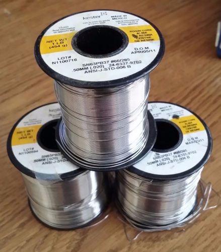 3 Rolls Kester - 24-6337-9702 SN63/PB37 .020 FLUX CORE Solder Wire