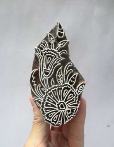 VINTAGE INDIAN CARVED TEXTILE PRINT FABRIC BLOCK STAMP UNIQUE SHAPE DESIGN