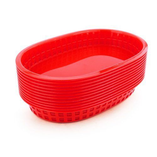 36 Reusable Red Oval Fast Food Basket Set Diner Barbecue Picnic Serving Ware