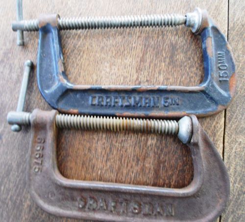 Vintage 2 CRAFTSMAN C-Clamp # 66675 &amp;# 66726 Drop Forged Heavy Duty Made in US