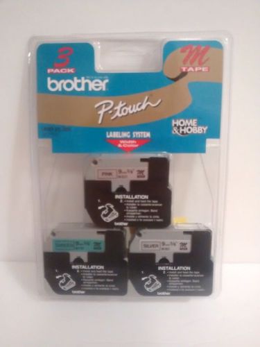 Brother P-touch M Tape 3/Pack - Pink, Green, Silver