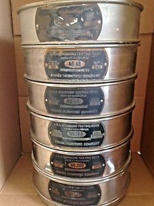 6 vintage testing sieves no. 20, 40, 80, 100, 200, 270 for sale