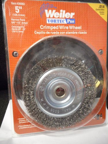 Weiler crimped wire wheel 5 &#034; narrow face 6000 rpm coarse 5/8 &#034; - 1/2 &#034; arbor for sale