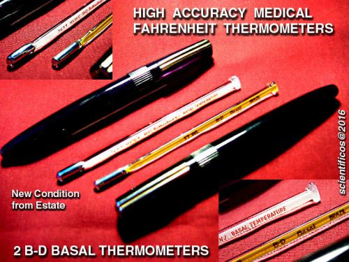 2 X B-D BASAL DOCTOR&#039;S THERMOMETERS NOS w/orig. cases Super Accurate+Very Rare