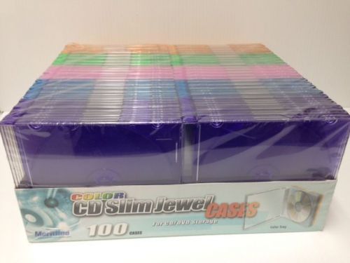 NEW 100 CD/DVD Slim Jewel Cases 5mm Assorted Colors 100/pk 5 different colors