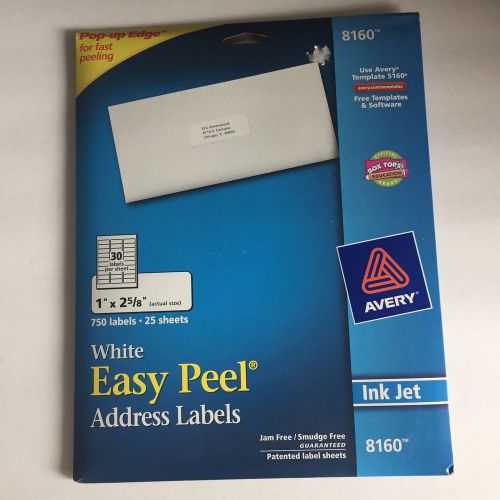 Avery 8160 Easy Peel Address Labels 750 White Labels Ink Jet NIP New
