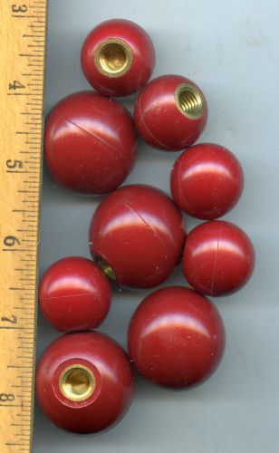9 Female Thread Lathe Machine hard red Plastic Ball Knob Handle 3/8&#034; brass thred