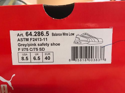 Sz. 8.5 Athletic Style Work Shoes, Women&#039;s, Gray/Pink, Steel Toe, C, Puma Safety