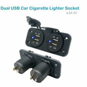 Cigarette Lighter 3.1A Dual USB Car Charger Power Socket Outlet Plug Panel Mount