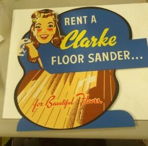 1950 Rent A Clarke Floor Sander Counter Card Sign NOS + Sales Brochure &amp; Prices