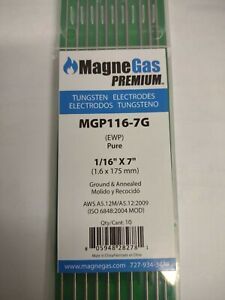 Magnegas Premium Tungsten Electrodes (EWP) Pure 1/16&#034; X 7&#034; Pack Of 10 Stick...