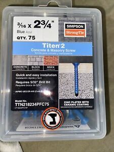 Titen 3/16&#034; X 2-3/4&#034; TTN218234PFC75 Concrete And Masonry Screw Blue 75CT New!