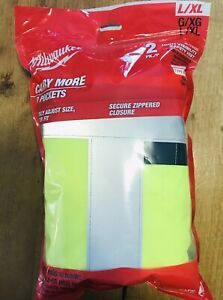 Milwaukee High Visibility Yellow Safety Vest - L/Xl Class 2, 10 Pockets 2 Pack
