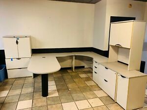 Office desk, table and cabinets