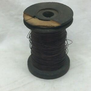 Vintage Coated Copper Wire on Wood Spool Small Diameter Industrial Winding