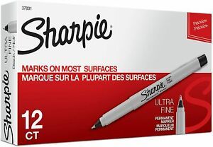 Sharpie 37001 Ultra Fine Point Permanent Markers, Black (Box of 12)