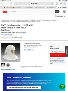 NEW 3M Hood and Hard Hat Assembly, Universal, White, H-422