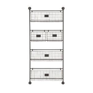 Metal Wall Rack  24 in. W x 61 in. H 4-Tiered 5-Basket in Metallic Black