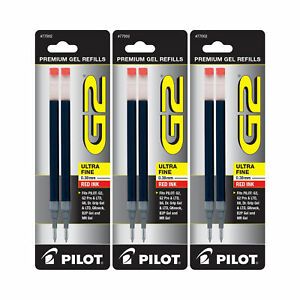 Pilot G2 Gel Ink Pen Refills, Ultra Fine Point, 0.38mm, Red Ink, 6 Refills