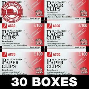 ACCO Paper Clips, 1 Size, Economy, Non-Skid, 30 Boxes, 100/Box