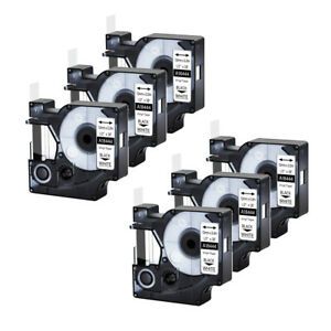6PK 18444 IND Vinly Label Tape for Dymo Rhino 1000 6500 Black on White 1/2&#034;