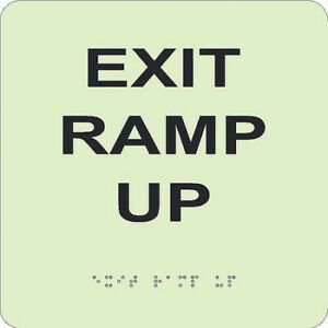 NMC GADA103BK Glow Exit Ramp Up Braille Sign