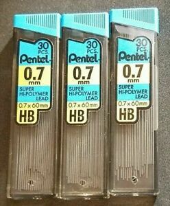 Pentel .7mm Black Lead HB Refills - 3 Packs of 30