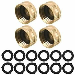M MINGLE Garden Hose Female End Cap Brass Spigot Cap 3/4&#034; 4-Pack w/ 12 Washers
