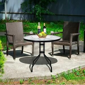 32  Outdoor Patio Round Tempered Glass Top Table with Umbrella Hole