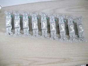 NINE TOGGLE SWITCHES BY PASS &amp; SEYMOUR, LIGHT ALMOND, BRAND NEW IN ORIGINAL BOX
