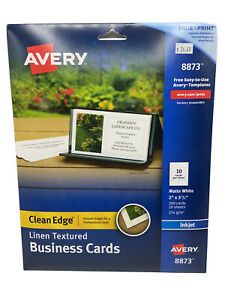 Avery Linen Texture Business Cards Inkjet 2”  X 3 1/2” Matte White 8873