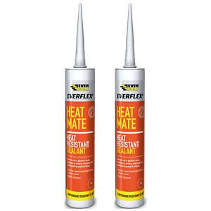 2 x Everbuild Heat Mate Silicone Sealant Black/Red High Temperature Resistant