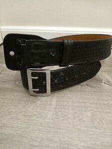 Bianchi #B2 Sam Browne Size 26 Black Leather Basketweave Gun Belt
