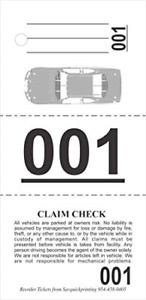 Valet Parking Tickets 1000 - Vehicle Claim Tags with Car Diagram - Valet Stubs -