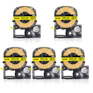 5PK Black on Yellow Tape Compatible with Epson LW600 LK-3YBW KingJim SC9YW 3/8&#034;