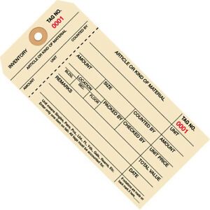 6 1/4&#034; x 3 1/8&#034; 7000-7999 Inventory Hang Tags Stub Style #8 1000/Case