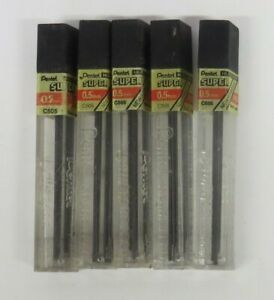 Four Tube Pentel Super Hi-Polymer Lead Refill, 0.5mm, HB, Black, C505-HB