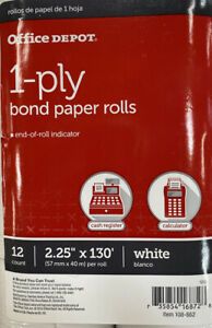 Office Depot® 1-Ply Paper Rolls 2 1/4&#034; x 130&#039; White Pack Of 12  #108-862 NIP