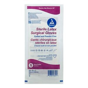 Sterile Cuffed Latex Surgical Gloves, Size 6, Powder-Free, 50 pairs/box