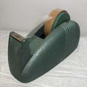 Vintage 1950s  Industrial Cast Iron Whale Tail Scotch Tape Dispenser  Green